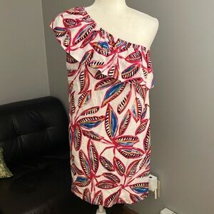 J Crew linen & cotton one shoulder tropical print dress S EUC